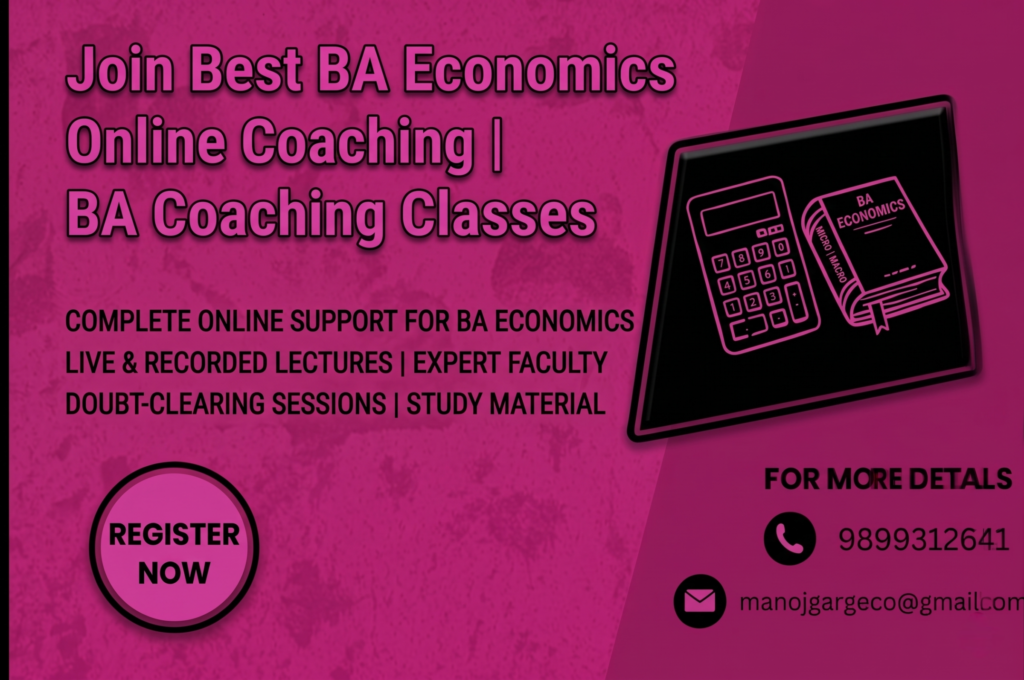 A professional educational banner for "Join Best BA Economics Online Coaching | BA Coaching Classes