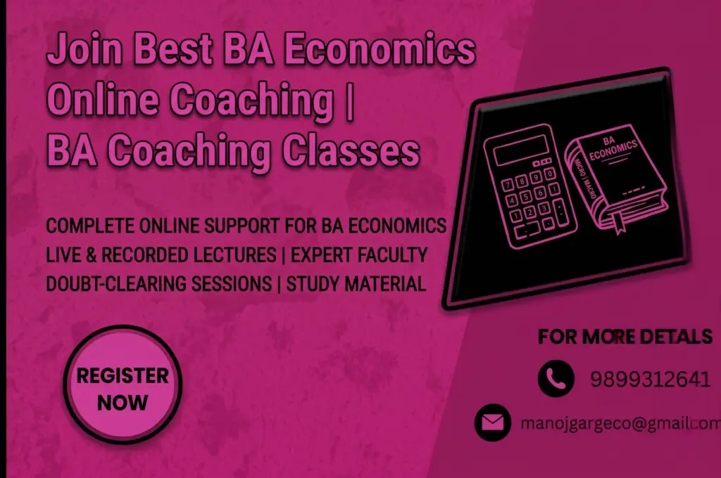 A professional educational banner for "Join Best BA Economics Online Coaching | BA Coaching Classes