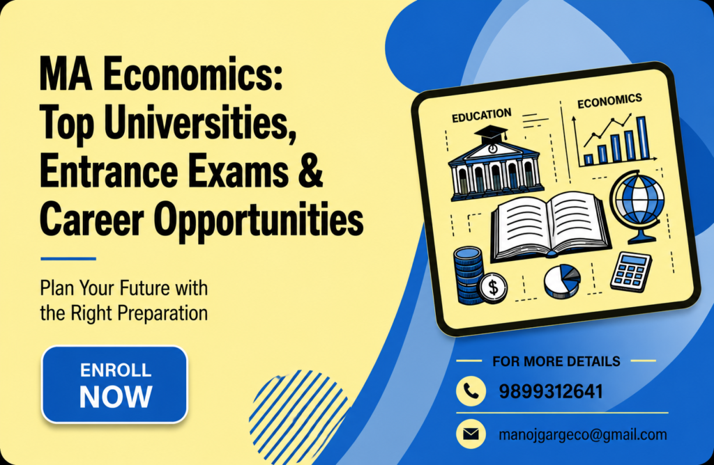 Highest Paying Jobs After MA Economics showing top universities, entrance exam preparation, career opportunities, and MA Economics coaching by PMG Classes.